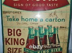 Antique 1959 King Size Coca Cola Soda Glass Bottle Metal Art Advertising Sign