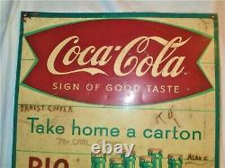 Antique 1959 King Size Coca Cola Soda Glass Bottle Metal Art Advertising Sign