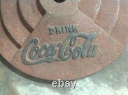 Antique 40s-50s Coca-Cola Lollipop Porcelain Coke Sign Cast Iron Base