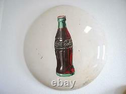 Antique 50's Drink Coca Cola Metal Button Round Porcelain Sign Vintage Retro