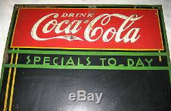 Antique Art Deco USA Store Cafe Coca Cola Menu Food Board Tin Sign Not Porcelain