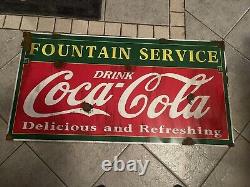 Antique -Barn Find Look Coca Cola Soda Fountain Dealer Sales Service Pop Sign