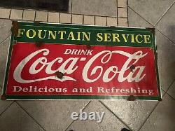 Antique -Barn Find Look Coca Cola Soda Fountain Dealer Sales Service Pop Sign