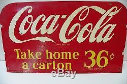 Antique COCA COLA bottle rack sign TAKE HOME A CARTON 36 CENTS