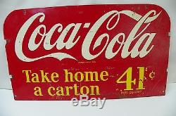 Antique COCA COLA bottle rack sign TAKE HOME A CARTON 36 CENTS