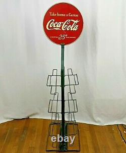 Antique Coca Cola 1940s Six Pack Bottle Display Stand Rack Double Sided Sign USA