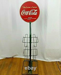 Antique Coca Cola 1940s Six Pack Bottle Display Stand Rack Double Sided Sign USA