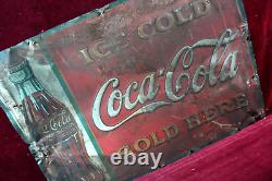 Antique Coca Cola Coke Tin Sign Embossed 1930's Survovor Soda Advertising