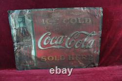 Antique Coca Cola Coke Tin Sign Embossed 1930's Survovor Soda Advertising