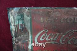 Antique Coca Cola Coke Tin Sign Embossed 1930's Survovor Soda Advertising
