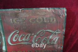 Antique Coca Cola Coke Tin Sign Embossed 1930's Survovor Soda Advertising