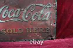 Antique Coca Cola Coke Tin Sign Embossed 1930's Survovor Soda Advertising