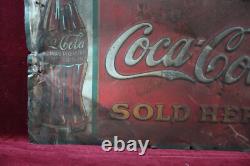 Antique Coca Cola Coke Tin Sign Embossed 1930's Survovor Soda Advertising