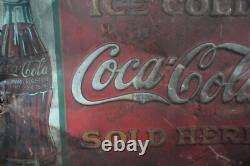 Antique Coca Cola Coke Tin Sign Embossed 1930's Survovor Soda Advertising