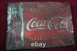 Antique Coca Cola Coke Tin Sign Embossed 1930's Survovor Soda Advertising