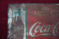Antique Coca Cola Coke Tin Sign Embossed 1930's Survovor Soda Advertising