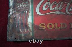 Antique Coca Cola Coke Tin Sign Embossed 1930's Survovor Soda Advertising