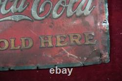 Antique Coca Cola Coke Tin Sign Embossed 1930's Survovor Soda Advertising