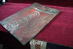 Antique Coca Cola Coke Tin Sign Embossed 1930's Survovor Soda Advertising