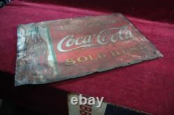 Antique Coca Cola Coke Tin Sign Embossed 1930's Survovor Soda Advertising
