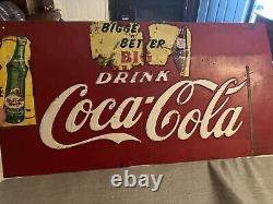 Antique Coca-Cola Collectible 1940's sign, Cooler cut out sign farm Gas &Oil