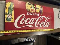 Antique Coca-Cola Collectible 1940's sign, Cooler cut out sign farm Gas &Oil