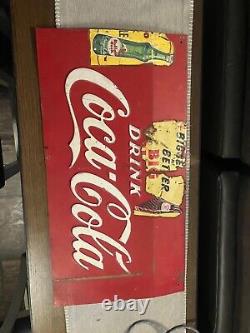 Antique Coca-Cola Collectible 1940's sign, Cooler cut out sign farm Gas &Oil