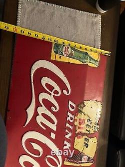 Antique Coca-Cola Collectible 1940's sign, Cooler cut out sign farm Gas &Oil