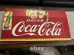 Antique Coca-Cola Collectible 1940's sign, Cooler cut out sign farm Gas &Oil