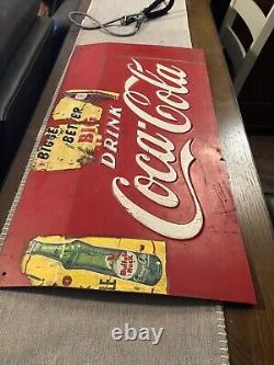 Antique Coca-Cola Collectible 1940's sign, Cooler cut out sign farm Gas &Oil