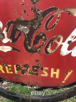 Antique Coca Cola Lollipop Sign 1930s Double Sided-All Original WithOriginal Stand