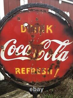 Antique Coca Cola Lollipop Sign Double Sided-All Original WithOriginal Stand RARE