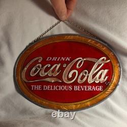 Antique Coca-Cola Stained Glass Sign The Delicious Beverage 1950s