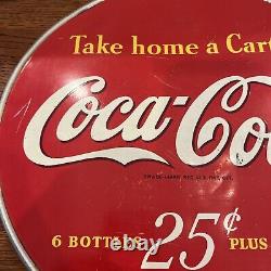 Antique Coca Cola Take Home A Carton Metal Round Double Sided Sign US MADE