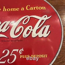 Antique Coca Cola Take Home A Carton Metal Round Double Sided Sign US MADE