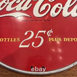 Antique Coca Cola Take Home A Carton Metal Round Double Sided Sign US MADE