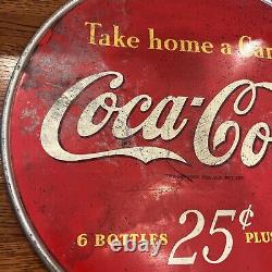 Antique Coca Cola Take Home A Carton Metal Round Double Sided Sign US MADE