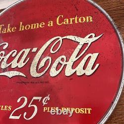 Antique Coca Cola Take Home A Carton Metal Round Double Sided Sign US MADE