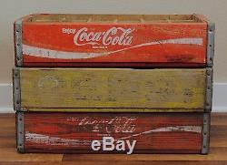 Antique Coca Cola Wooden Crate Metal Rack General Store Display Red Pepsi Bottle