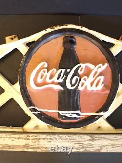 Antique Coke Cola Cast Iron Sign Soda Fountain Bench Back Pre War Advertising