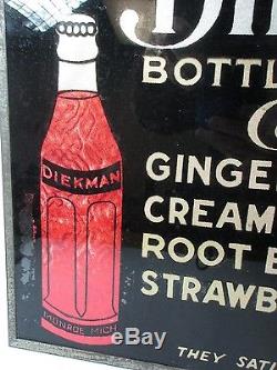 Antique Diekman's Monroe, MI Coca Cola Soft Drink Reverse Paint On Glass Sign