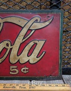 Antique Drink COCA COLA Sign In Bottles 5¢ Metal Tin Elwood Myers Co Ca 1915