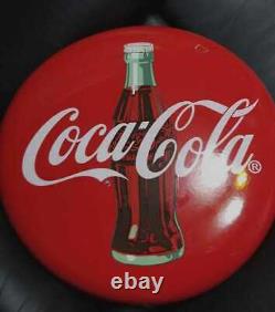 Antique Drink Coca Cola Metal Button Round Porcelain Sign Vintage Retro Red