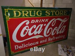 Antique Drug Store Sign Coca Cola Coke SODA FOUNTAIN PORCELAIN ART ADVERTISING