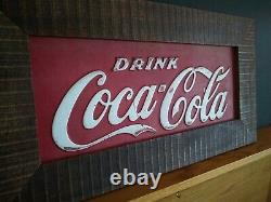 Antique Early Coca Cola Sign in Heavy White Oak Frame