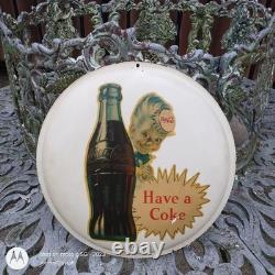 Antique Have a Coke White Sprite Boy Bottle Sign Button 16 original 2 of 2