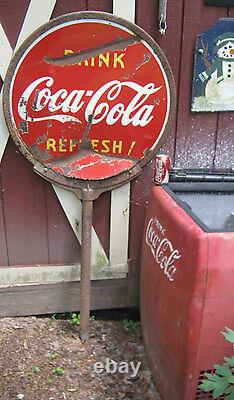 Antique Lg Coca Cola Soda Dbl Sided Lollipop Porcelain Art Deco Advertising Sign