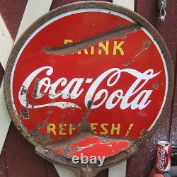 Antique Lg Coca Cola Soda Dbl Sided Lollipop Porcelain Art Deco Advertising Sign