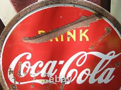 Antique Lg Coca Cola Soda Dbl Sided Lollipop Porcelain Art Deco Advertising Sign