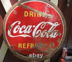 Antique Lg Coca Cola Soda Dbl Sided Lollipop Porcelain Art Deco Advertising Sign